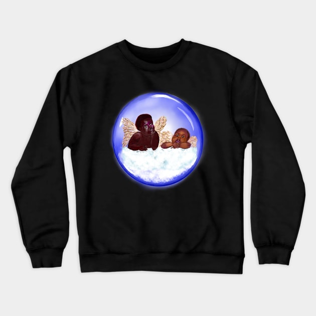 Cherubim in a heavenly space bubble- brown skin cherubs with curly Afro Hair and gold wings deep in thought on a cloud Crewneck Sweatshirt by Artonmytee